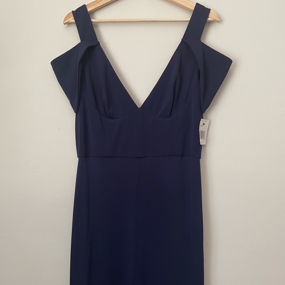 ABS by Allen Schwartz Navy Triangle Sleeve Deep V-Neck Gown - Picture 7 of 16